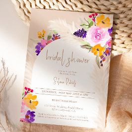 Invitación Arena boho pampas rosa arco floral ducha de novia