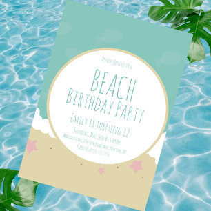 Invitación Arena de fiesta de cumpleaños en la playa sencilla