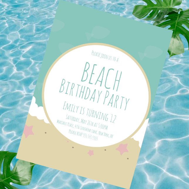 Invitación Arena de fiesta de cumpleaños en la playa sencilla (Subido por el creador)