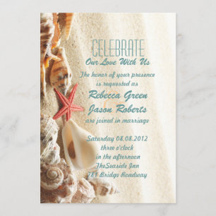 Invitación arena de océano elegante conchas de mar boda en la
