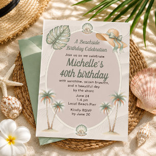 Invitación Arena de Playa Palmeras Tropicales Cumpleaños 40