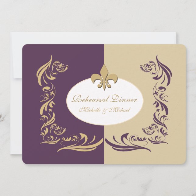 Invitación Arena del oro y acontecimiento púrpura de la boda (Anverso)