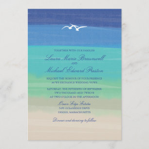 Invitación Arena, mar y gaviotas   Boda del océano pintado