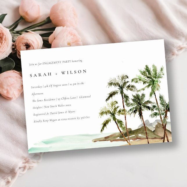 Invitación Arena Rusa Tropical Palm Trees Beach Engagement (Subido por el creador)