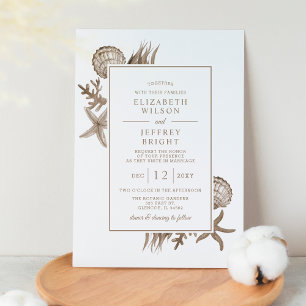 Invitación Arena Rústica Seashells Marine Ocean Beach Wedding