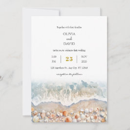 Invitación Arena Rustica Shell White Sandy Beach Wedding