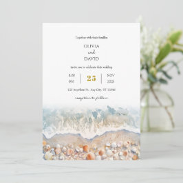 Invitación Arena Rustica Shell White Sandy Beach Wedding