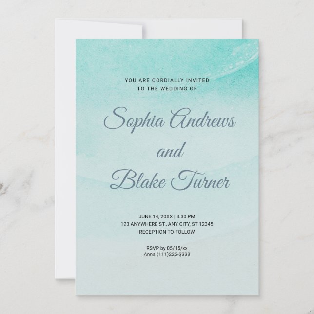 Invitación Arena temática de playa y Boda del agua (Anverso)