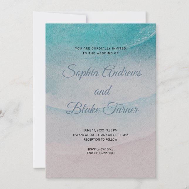 Invitación Arena temática de playa y Boda del agua (Anverso)