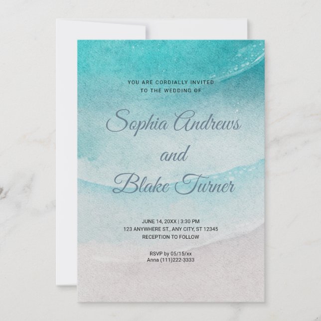 Invitación Arena temática de playa y Boda del agua (Anverso)