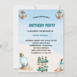 Invitación Arena tropical Playa Botella Verano Cumpleaños