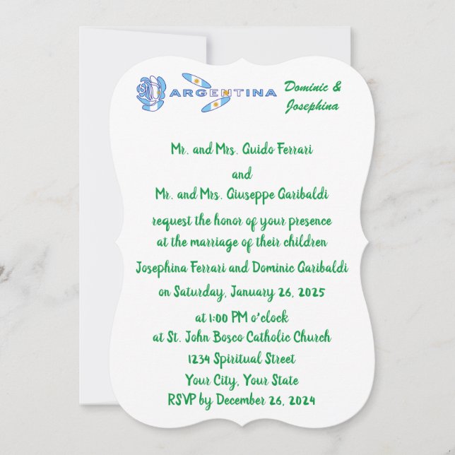 Invitación Argentine Rose Flag Personalized Wedding (Anverso)