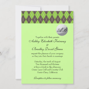 Invitación Argyle Golfball Golf Green Monogram Boda