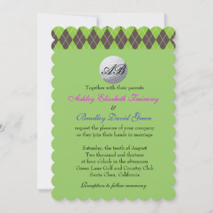 Invitación Argyle Golfball Golf Green Monogram Boda