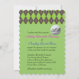 Invitación Argyle Golfball Golf Green Monogram Boda