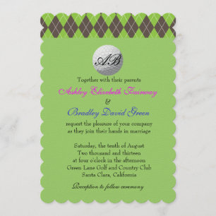 Invitación Argyle Golfball Golf Green Monograma Boda