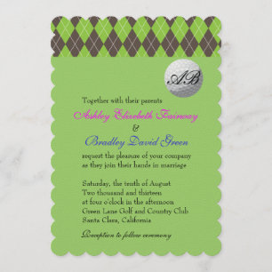 Invitación Argyle Golfball Golf Green Monograma Boda