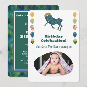 Invitación Aries 1er Cumpleaños Foto Impresionista Gold  Invi