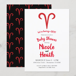 Invitación ARIES Carnero Rojo Astrología Zodiaco Fiesta de Be