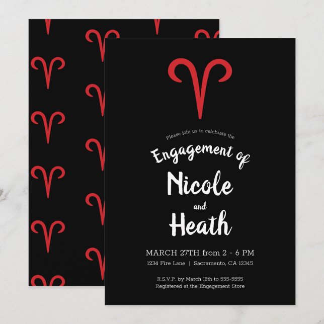 Invitación Aries Carnero Zodíaco Marzo Abril Astrología Compr (Anverso / Reverso)