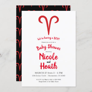 Invitación ARIES Ram Red Astrología Zodiac Spring Baby Shower