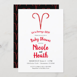 Invitación ARIES Ram Red Zodiac Spring Astrología Baby Shower