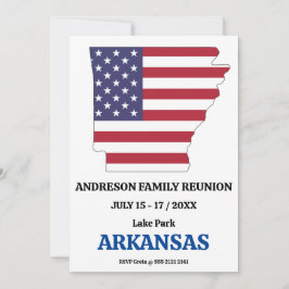 Invitación ARKANSAS FAMILIA REUNIÓN ESTADO MAPA bandera de EE