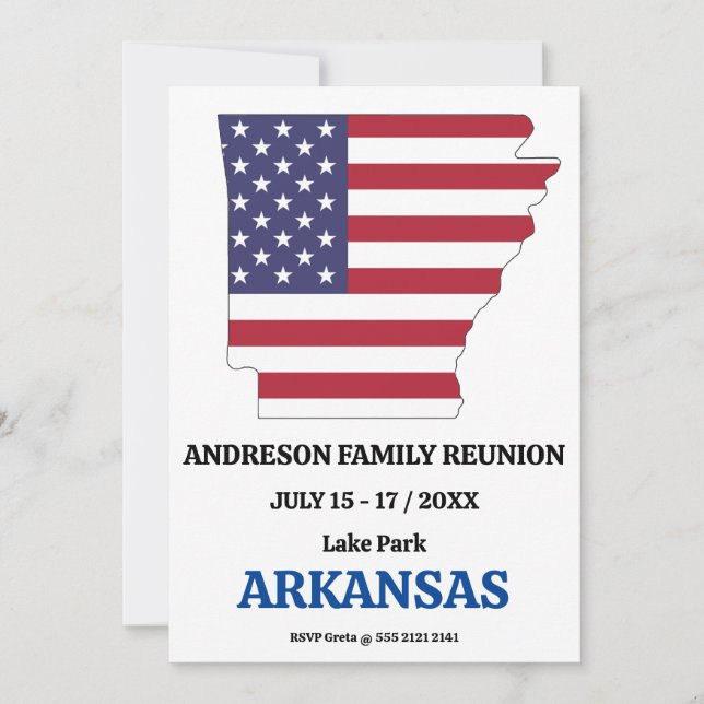 Invitación ARKANSAS FAMILIA REUNIÓN ESTADO MAPA bandera de EE (Anverso)