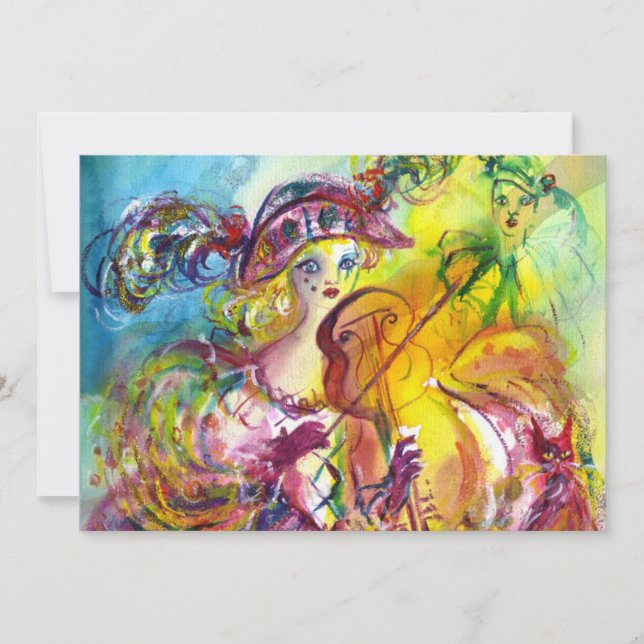 Invitación ARLECCHINA VIOLINISTA Fiesta de Mardi Gras con más (Anverso)