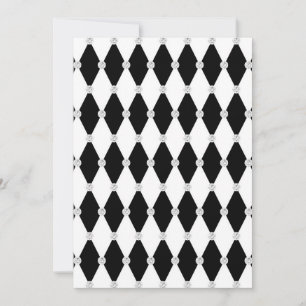 Invitación Arlequín Forma de Diamante Rombo Blanco Negro