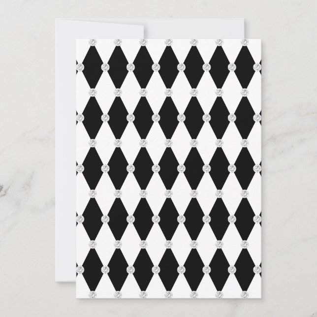 Invitación Arlequín Forma de Diamante Rombo Blanco Negro (Anverso)