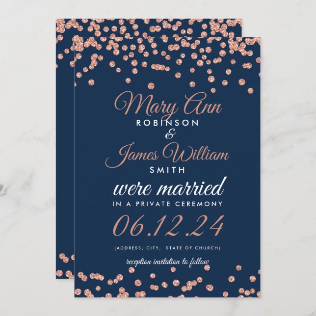 Invitación Armada Confetti Rosa Purpurina de oro (Anverso / Reverso)