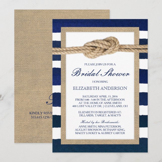 Invitación Armada de nudo náutico tira a ducha de novia rusa (Anverso / Reverso)