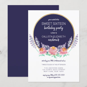 Invitación Armada del País Rosa Lila Flor Silvestre Dulces 16