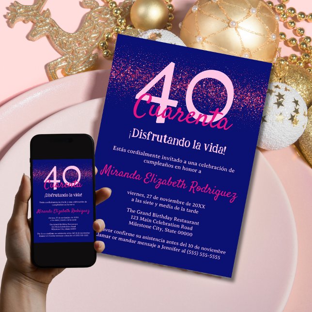Invitación Armada Española Rosa Chic Femenino Cumpleaños 40 (Subido por el creador)