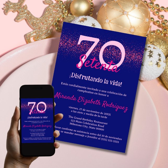 Invitación Armada Española Rosa Chic Femenino Cumpleaños 70 (Subido por el creador)