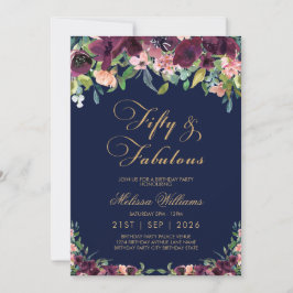 Invitación Armada floral Cincuenta y fabuloso cumpleaños núme