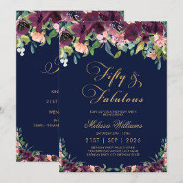 Invitación Armada floral Cincuenta y fabuloso cumpleaños núme