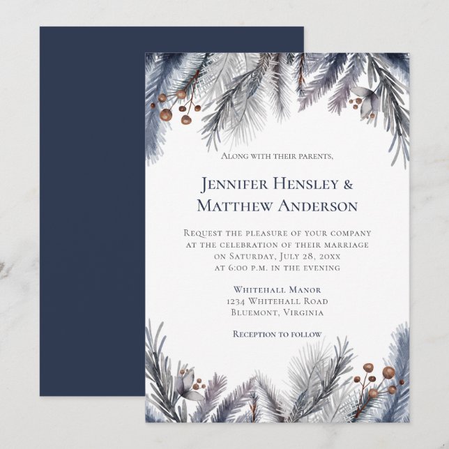 Invitación Armada, Gris Azul, Marrón Oxidado Invierno Botánic (Anverso / Reverso)