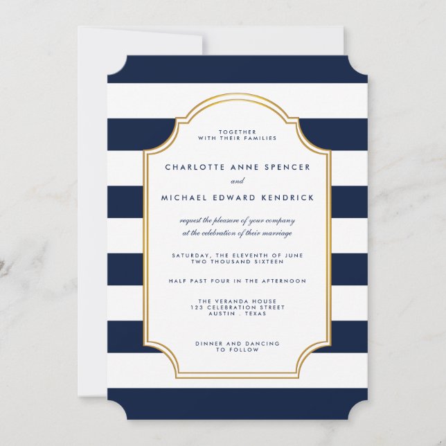 Invitación Armada Náutica | Boda moderno de banda blanca (Anverso)