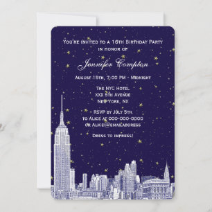 Invitación Armada NYC Silueta Grabado Estrellado DIY BG Dulce