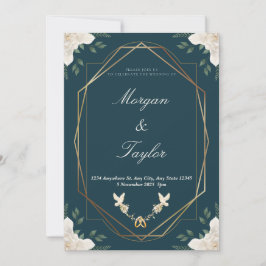 Invitación Armada, Oro, Escritura, Bouquet, Guardar La Fecha