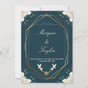 Invitación Armada, Oro, Escritura, Bouquet, Guardar La Fecha