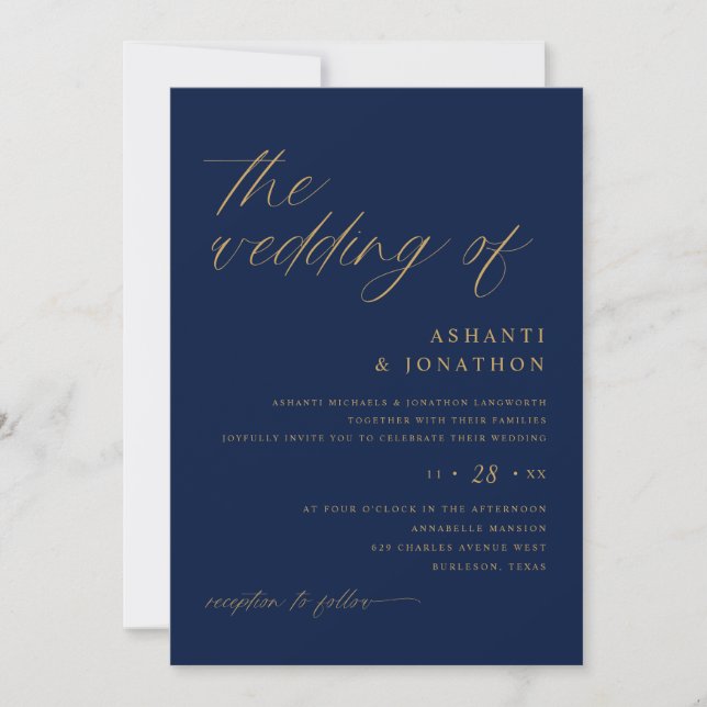 Invitación Armada romántica suave y oro todo en un Boda (Anverso)