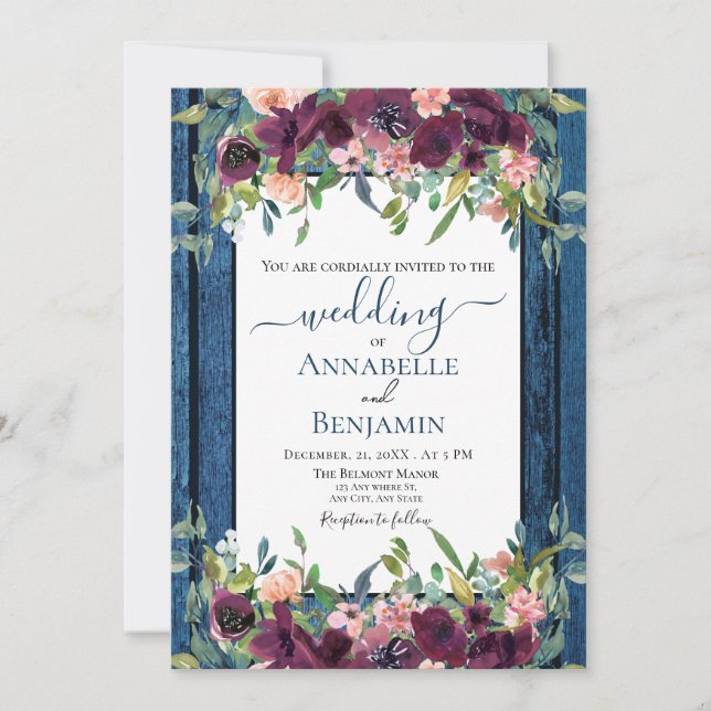 Invitación Armada rusa y Boda floral borgoñona (Anverso)