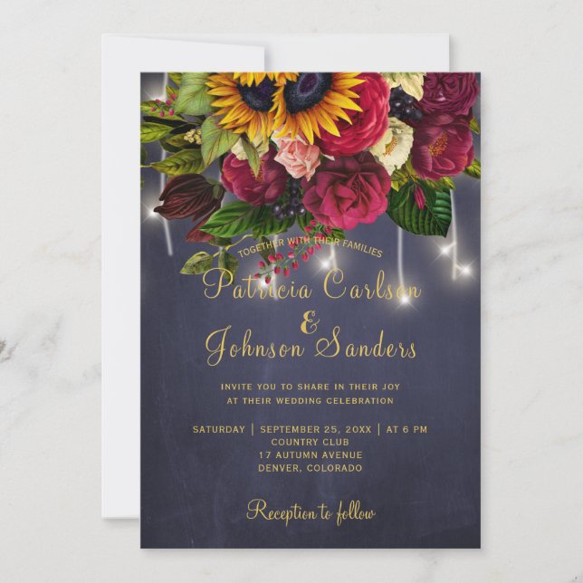 Invitación Armada rusa y boda floral de invierno borgoñoso (Anverso)