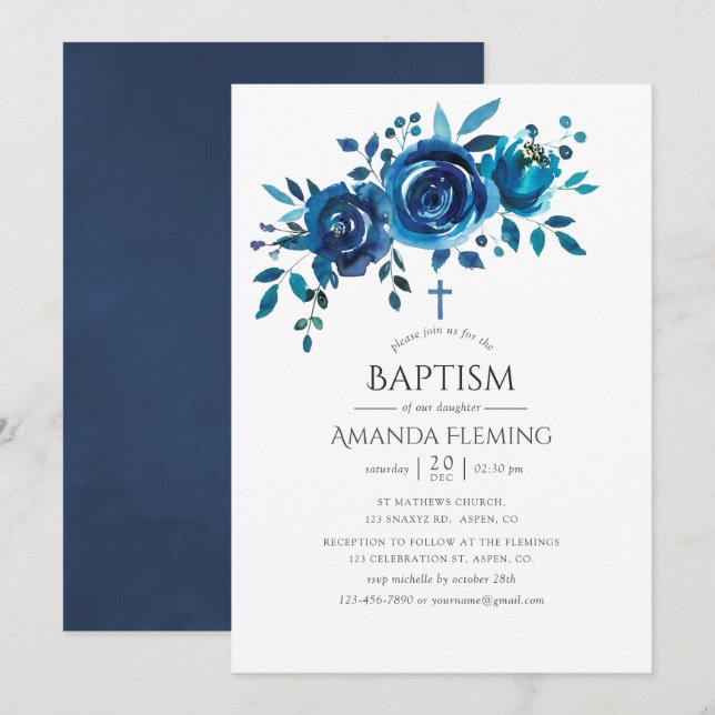 Invitación Armada y bautismo floral blanco o cristianismo (Anverso / Reverso)