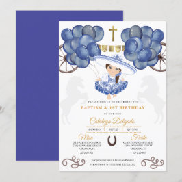 Invitación Armada y Bebé de Oro Charra Globo Bautismo Mexican