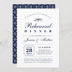 Invitación Armada y blanco Cena elegante para el ensayo de