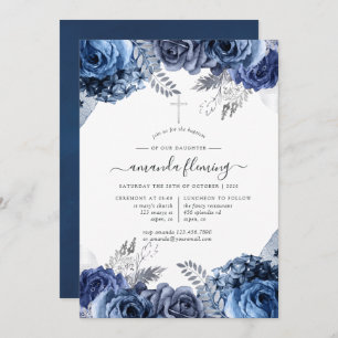Invitación Armada y blanco con bautismo floral de Relieve met